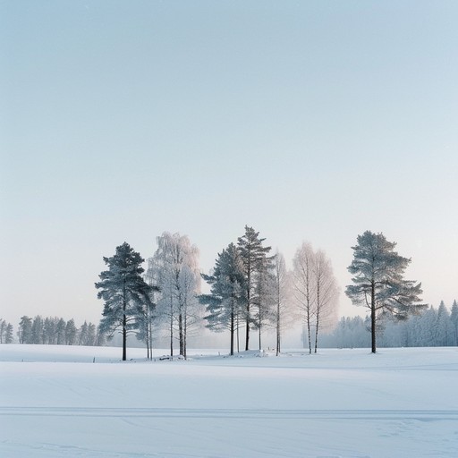 A melancholic instrumental suomipop song capturing the essence of finnish winter solitude with calming synth waves and gentle melodies evoking deep introspection and quiet reflection