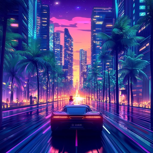 Dive into the heart of a neon lit cityscape with pulsating synths and driving beats that encapsulate a nostalgic yet electric atmosphere, perfect for night city rides.