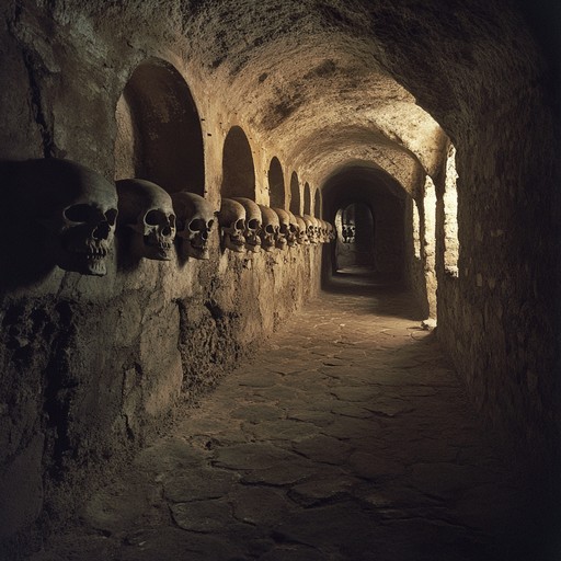 An unsettling instrumental piece featuring dark ambient tones and haunting melodies, leading listeners through the twisting passages of ancient catacombs, filled with echoes of the past and whispers of the unknown.