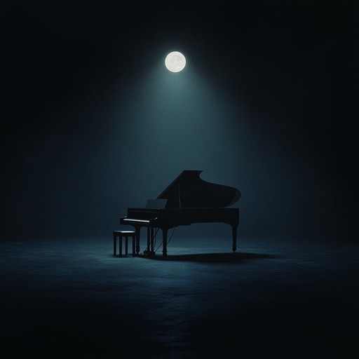 A haunting instrumental piece dominated by a solitary piano, weaving through layers of ambient drone, encapsulating the stillness and eerie introspection of a moonless night. The atmosphere is dense yet soft, inviting deep reflection amidst the darkness.