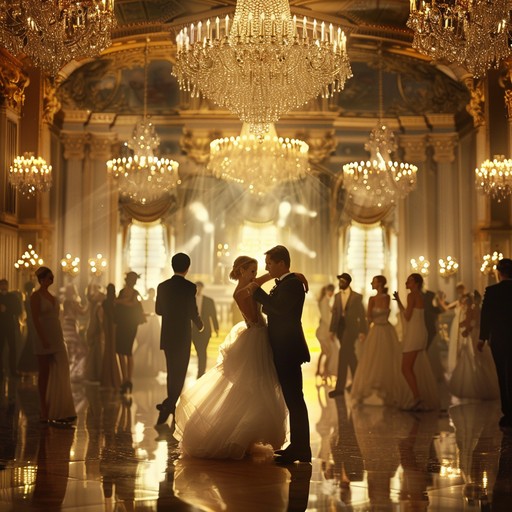 Sweeping string sections and delicate piano work together to evoke images of twirling dancers in an opulent ballroom, ideal for an elegant dance setting.