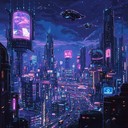 futuristic grooves echo through the cyberpunk city's neon alleys