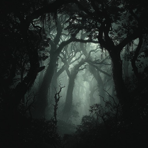 An instrumental journey through dense, shadowy forests with deep, resonant acoustic guitar melodies punctuated by eerie, melancholic folk violin, evoking the tension and mystery lurking within.