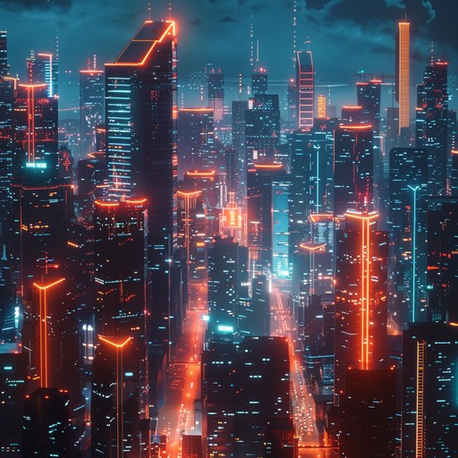 A full throttle futuristic hard rock track pulsating with electric guitar riffs, heavy bass lines, and aggressive drumming. The music conjures an image of neon soaked cityscapes in a dystopian future, blending synth elements with raw hard rock power. Perfect for energizing or action packed scenes.