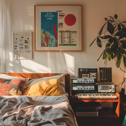 A mellow and heartwarming melody that captures the serene joy of spending time in one's bedroom, featuring soft synths and minimal beats to create a relaxing and where ambient experience