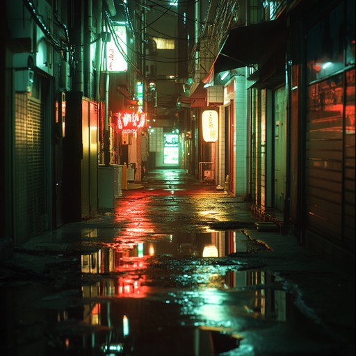 An instrumental j pop piece with reflective guitars interwoven with pulsating synths, encapsulating the feeling of loneliness in a neon lit tokyo night, guiding listeners through melancholic and introspective soundscapes that glow in solitude.