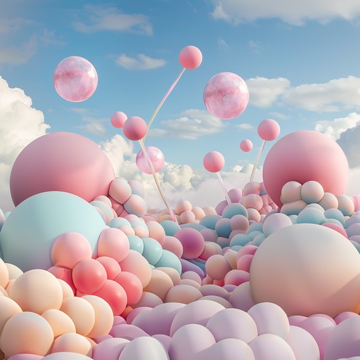 This instrumental piece should evoke the airy lightness and joy of jumping into a pile of colorful balloons. It must incorporate the gleeful yelps and giggles of children at play, transforming these elements into a melodic rhythm that is whimsy, catchy, and bright. The main instrument will be a playful synthesizer mimicking the sounds of a toy piano and xylophone.