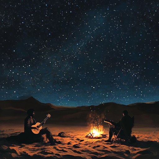 A gentle instrumental piece featuring traditional middle eastern melodies played softly under the starlit desert skies, capturing the serenity and mystery of the night. The music weaves through intimate passages, invoking feelings of nostalgia and longing, as if telling an ancient tale whispered across the sands.