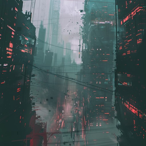 A daunting journey through an urban dystopian landscape using digital distortions and unconventional patterns to evoke futuristic decay.