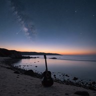 guitar strums blending with ocean waves