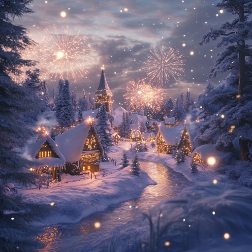 Immersive instrumental song featuring epic orchestral harmonies and festive melodies, evoking the magic and joy of a holiday festival in a fantasy world, filled with vibrant celebrations, sparkling lights, and dazzling fireworks