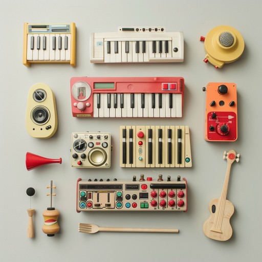 Embark on a playful adventure through whimsical melodies crafted with electronic toy instruments. This exuberant track combines digital beeps, synthetic drumbeats, and retro gaming sounds to paint a bold, yet delightfully fun, auditory picture.