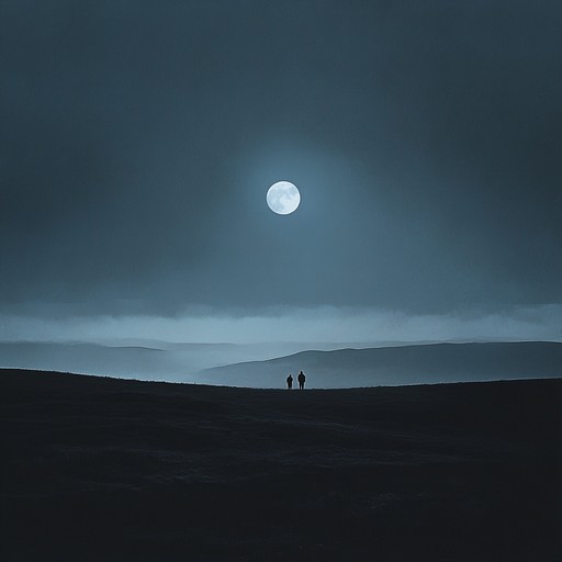 A blues rock instrumental creating an unnerving atmosphere with distorted guitar and haunting tones, capturing the essence of walking alone under a pale moon