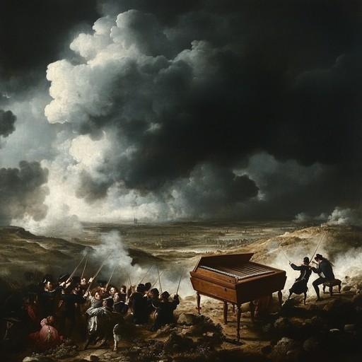 An intricate and intense harpsichord melody paired with powerful, aggressive string sections create a battlefield like, dramatic baroque soundscape. The rapid tempo and dynamic contrasts evoke imagery of historic duels and conflicts, highlighting the darker, more combative side of baroque music.