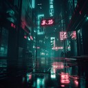 pulsating beats explore cyberpunk neon cityscape.