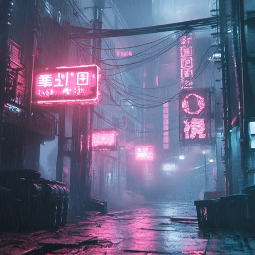 A dark exploration of a cyberpunk cityscape filled with unseen terrors. Sinister synths and haunting melodies create an ominous, futuristic atmosphere, enhanced by throbbing basslines and cold, mechanical rhythms.