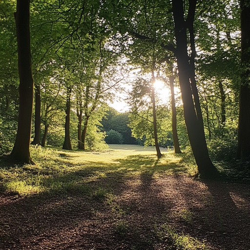 In this composition, the gentle strumming of an acoustic guitar blends harmoniously with the sounds of a lush forest, evoking the serene, untamed beauty of nature. The piece transports listeners to a tranquil woodland, where each note mirrors the whisper of leaves and the distant call of wildlife, creating a peaceful auditory escape into nature.