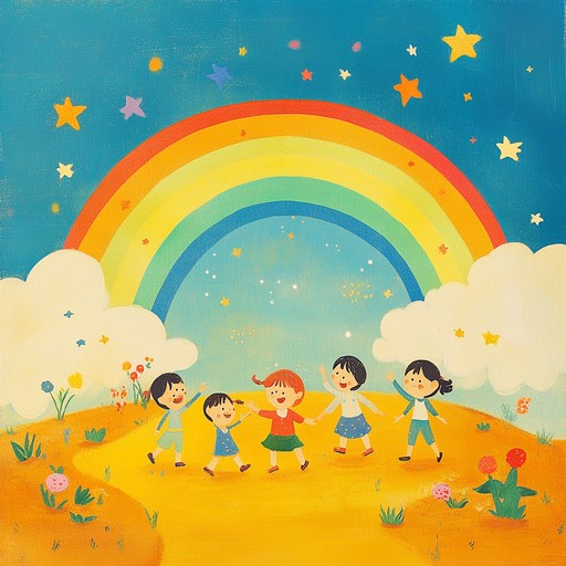 A lively and whimsical track featuring bright melodies, playful rhythms, and enchanting harmonies that transport children to a world of imagination and joyous adventures. The music invites kids to explore fantastical landscapes where anything is possible, with each note sparkling with childlike wonder and delight.