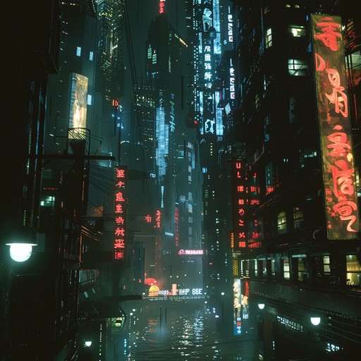 Picture a dark, high tech metropolis with towering skyscrapers and neon signs around every corner. The music explores dynamic shifts between robotic precision and organic chaos, embodying the heart of a cyberpunk narrative full of mystery, danger, and rebellion.