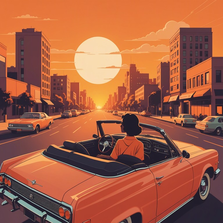 This track embodies the spirit of a carefree drive through a city as the sun sets, with smooth, slow beats and a laid back atmosphere conducive to relaxing or casual cruising. The subtle use of synthetic bass lines and airy synths creates a soothing, immersive urban soundscape.