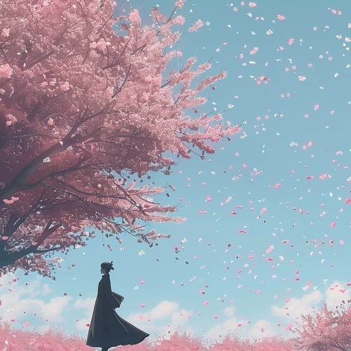 A soft, melodic arrangement featuring traditional shamisen, capturing the essence of serene anime scenes with blooming cherry blossoms, perfect for introspective and gentle moments.