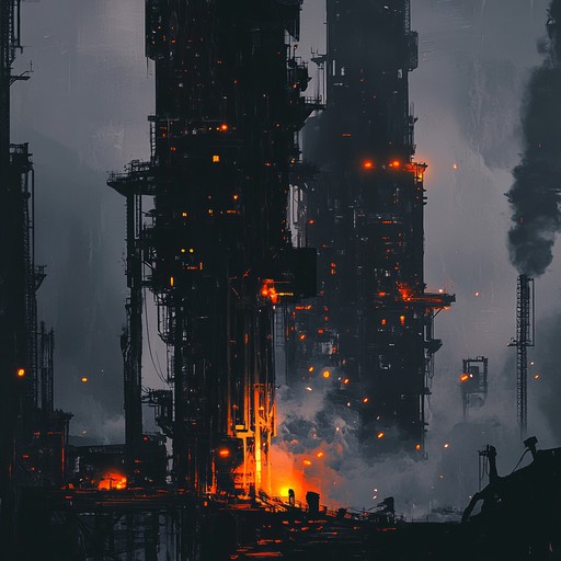 Combining heavy percussive elements with industrial sounds, this track sets a tense and suspenseful scene, ideal for high intensity moments or dystopian imagery. The relentless stomps and metallic beats drive the rhythm, evoking the harsh environment of a future factory.