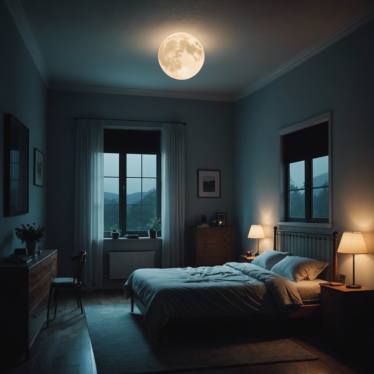 Whispers of the night encapsulates a deep, introspective journey into personal solitude and introspection. Soft, haunting melodies interweave with the dark atmosphere of a small, shadowy bedroom where thoughts wander. The electric piano sets a somber tone, inviting the listener into a world of chilling romance and quiet reflection.