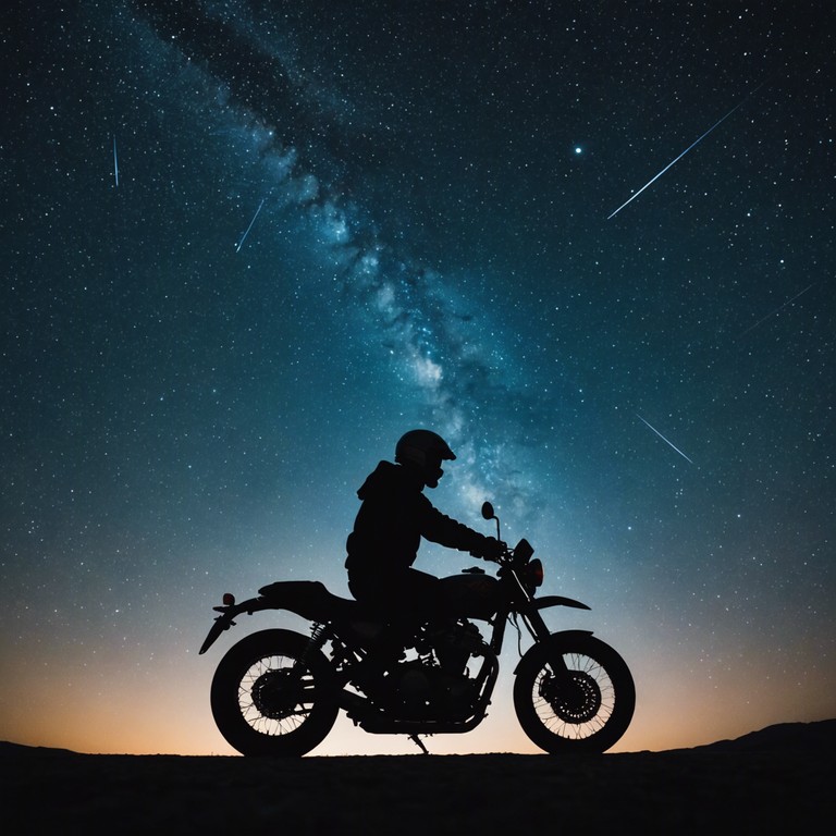 This track fuses the raw intensity of hard rock with the invigorating rhythms of modern groove music, highlighting a lead electric guitar that carries the melody across a landscape of power and finesse. The music encapsulates the feeling of a rebellious midnight ride under starlit skies, providing a unique blend of old and new musical sensibilities.