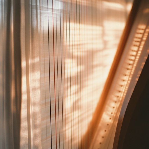 An immersive auditory exploration focusing on the minimalist arrangement of soft harp notes, crafting an enveloping atmosphere that allows listeners to find tranquility and a moment of escape from the bustling world.