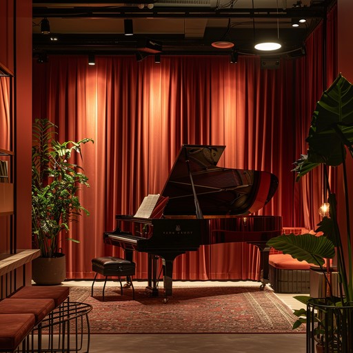 Imagine a cozy night in a quaint cabaret club with a pianist playing gentle, mellow tunes that fill the room with a nostalgic and calming ambiance. The soft piano chords evoke a sense of comfort and tranquility, making it an ideal background for a peaceful evening.