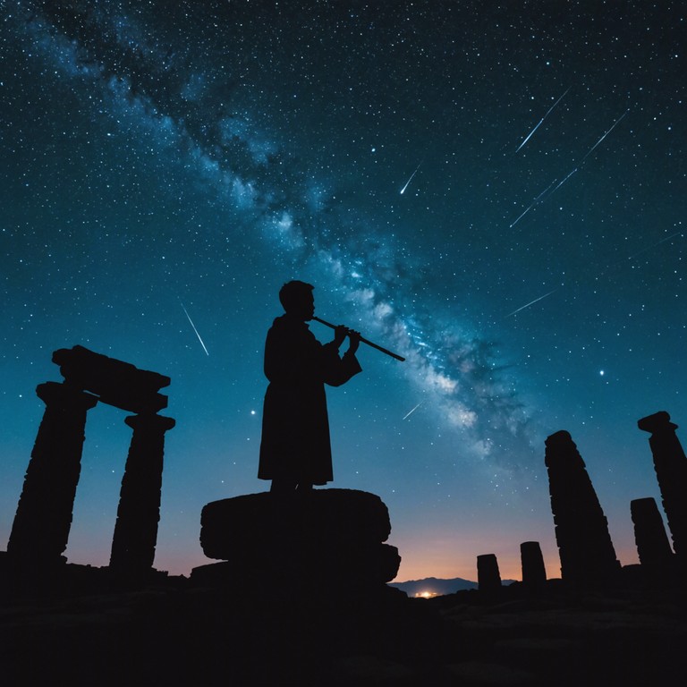 A song that feels like a gentle breeze, carrying the resonance of ancient civilizations, flowing through temples and vast deserts, filling the air with stories of the past and the wisdom of ages.