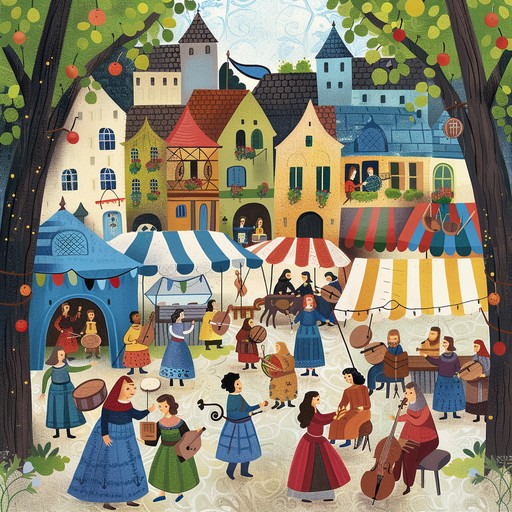 This lively troubadour inspired piece captures the essence of a bustling medieval market with its upbeat and spirited lute melodies, hand percussion rhythms, and delightful flute accents. The music conveys a sense of community, celebration, and joy, making it perfect for evoking a cheerful historical atmosphere.