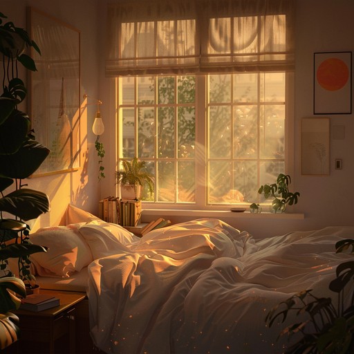 Generate a tranquil, euphoric bedroom track featuring dreamy, light melodies that create a serene atmosphere perfect for waking up on a peaceful morning. The music should capture a sense of pure joy and tranquility, easing the listener into a state of blissful relaxation and contentment.