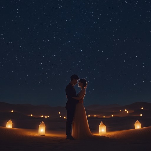 Immerse in a romantic evening in the desert, with soaring middle eastern melodies blending seamlessly into a delicate soundscape. Gentle flute tones weave through intricate strings, evoking heartfelt emotions and deep connection.