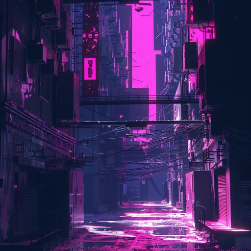 An intense journey through a dystopian future cityscape with harsh, pulsating beats, distorted synths, and gritty textures. Imagine racing through neon lit streets, each corner turning darker and more unpredictable. The track captures the raw energy and tension of an underground cyber chase, perfect for high adrenaline moments.