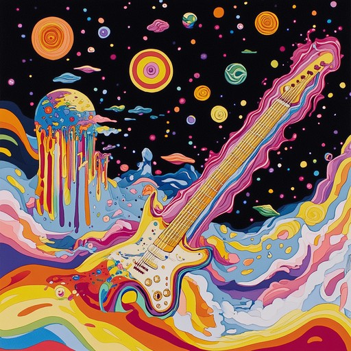 A vibrant track merging funky bass grooves with psychedelic guitar layers, creating a hypnotic and uplifting soundscape reminiscent of cosmic journeys and retro vibes.