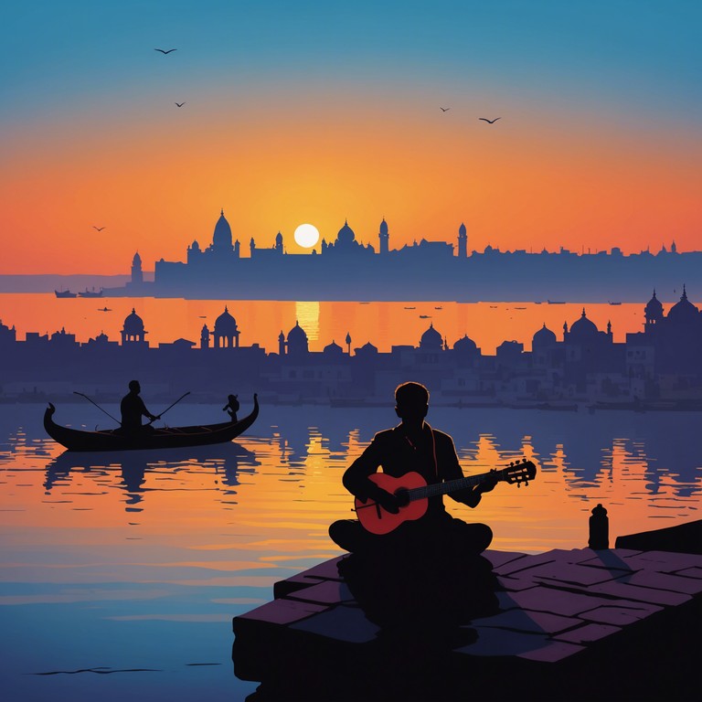 This track is a mesmerizing blend of classic indian raga with the electrifying energy of rock. The piece starts with a serene sitar intro, gradually building into a powerful rock crescendo, embodying the cultural confluence of the ancient city of varanasi. Its deep, resonating vibes encapsulate the timeless spirituality and dynamic street life of this iconic city.