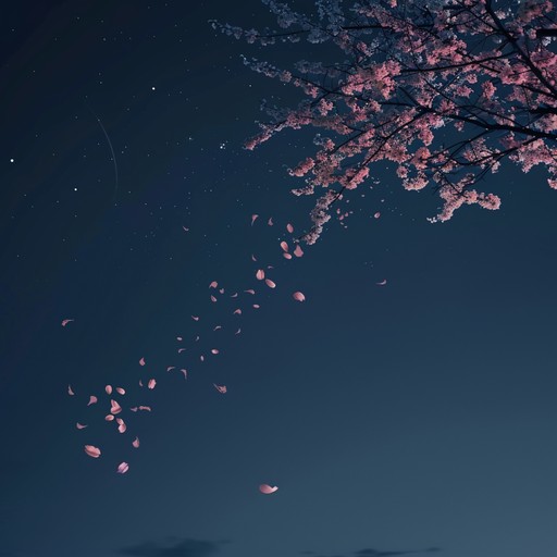 An instrumental piece transporting listeners to a dreamlike landscape adorned with blooming sakura under the moonlight, flowing gently with serene j pop melodies