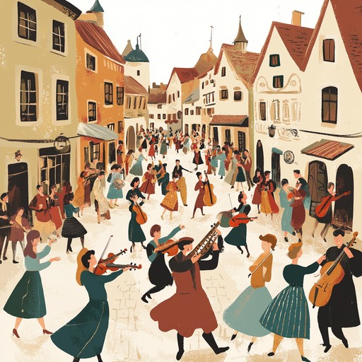 A lively and cheerful instrumental piece that blends traditional klezmer melodies with upbeat rhythms, recreating the vibrant atmosphere of eastern european street festivals. The song features intricate clarinet lines dancing over a backdrop of accordion and violin, inviting listeners to immerse themselves in joyful celebrations.