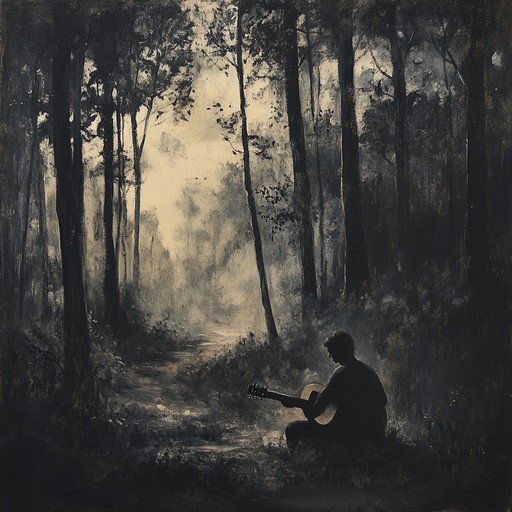 An instrumental piece blending haunting melodies with rich acoustic textures, invoking deep passion amidst a dark folk backdrop. The music weaves tales of ancient forests and lost loves through evocative acoustic guitar.