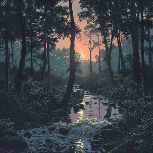 Immerse yourself in a tranquil evening melody inspired by nature's calm. The mellow acoustic guitar and subtle folk rock elements create a soothing soundscape perfect for unwinding and inner reflection, capturing the essence of peace and serenity found in a twilight forest.