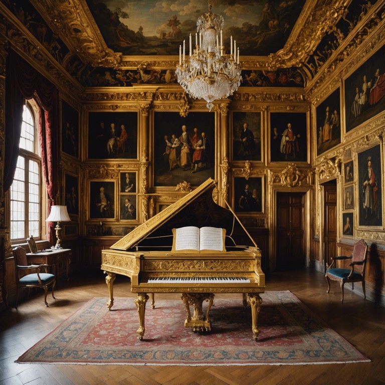 This composition features a solo harpsichord intricately weaving through complex melodies that embody the height of baroque opulence, reflecting the grandeur of 17th century european courts. The piece delicately balances virtuosity with the structured elegance characteristic of the era, inviting listeners into a world of sophisticated and regal beauty.