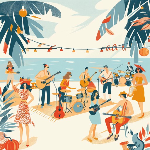 An instrumental tune that brings back the nostalgic and carefree vibes of yesteryears, featuring a vibrant guitar at the forefront with rhythmic percussion elements. The composition aims to transport listeners to sunny, joyful summer days spent in the park or at a beach party. The brass sections add an extra layer of cheerful, light hearted charm to the overall feel