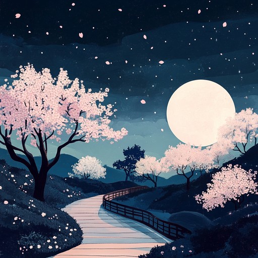 An instrumental piece that blends soft shamisen melodies to create a serene atmosphere reminiscent of tranquil moments in anime, invoking images of a quiet night under the stars