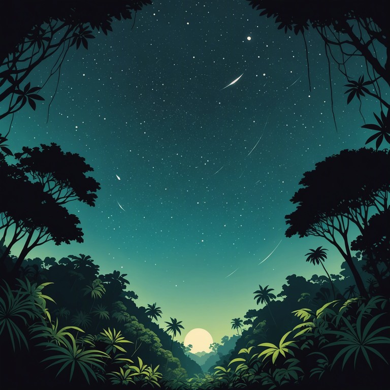 The alternative description focuses on the mystery and depth of the jungle's night, where beats echo through trees, enhancing the feeling of exploration and discovery.