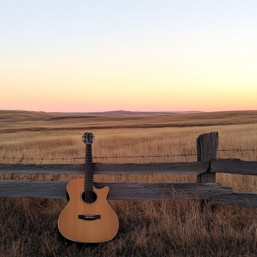 A soothing, melodic guitar piece capturing the essence of a tranquil sunset on a vast prairie. The composition introspectively meanders through warm, mellow tones, invoking a deep sense of peace and reflection. The sound of an acoustic guitar gently strumming and picking in harmony mirrors the contemplative mood of watching a day's end.