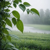 gentle melody, soft echoes, rainy backdrop