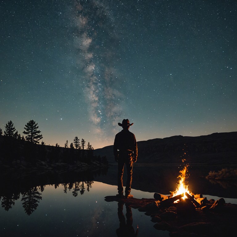 As twilight deepens over serene pastures, the shadow of a cowboy lingers long into the night, playing his viola caipira with a soft, soulful passion.