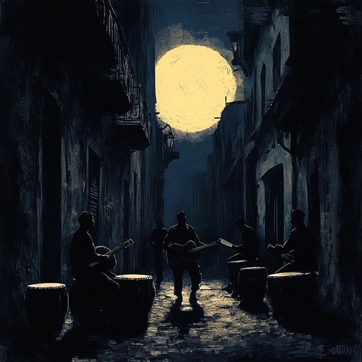 An instrumental piece that blends traditional afro cuban percussion with ominous and haunting melodies, creating a mysterious and suspenseful atmosphere reminiscent of shadowy havana nights.