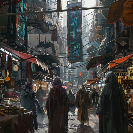 The piece blends electronic synth waves with traditional ethnic instruments, resulting in a unique, otherworldly sound. Deep bass and dynamic rhythms enhance the futuristic vibe while maintaining a grounded, organic feel.
